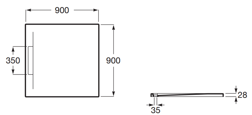 Brodzik kwadratowy Roca Pyros AP90138438403100 rys techniczny