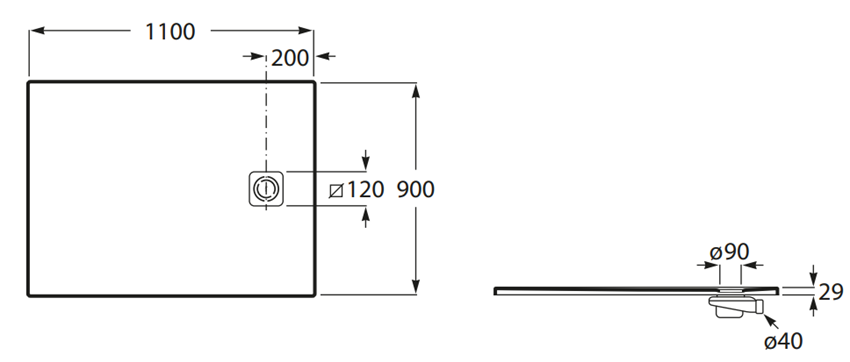 Brodzik prostokątny Roca Magma APE0144C38403100 rys techniczny