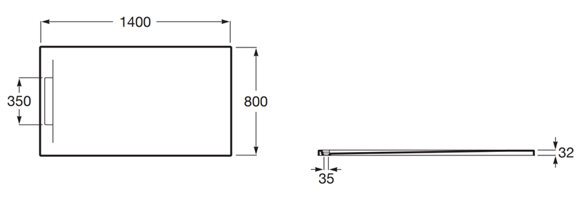 Brodzik kompozytowy Roca Pyros AP90157832003660 rys techniczny
