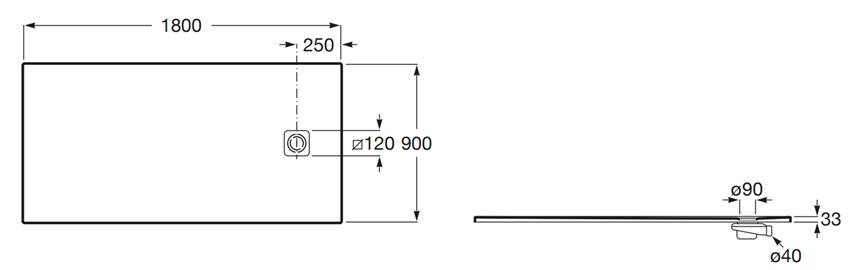 Brodzik prostokątny Roca Magma APE0170838403100 rys techniczny