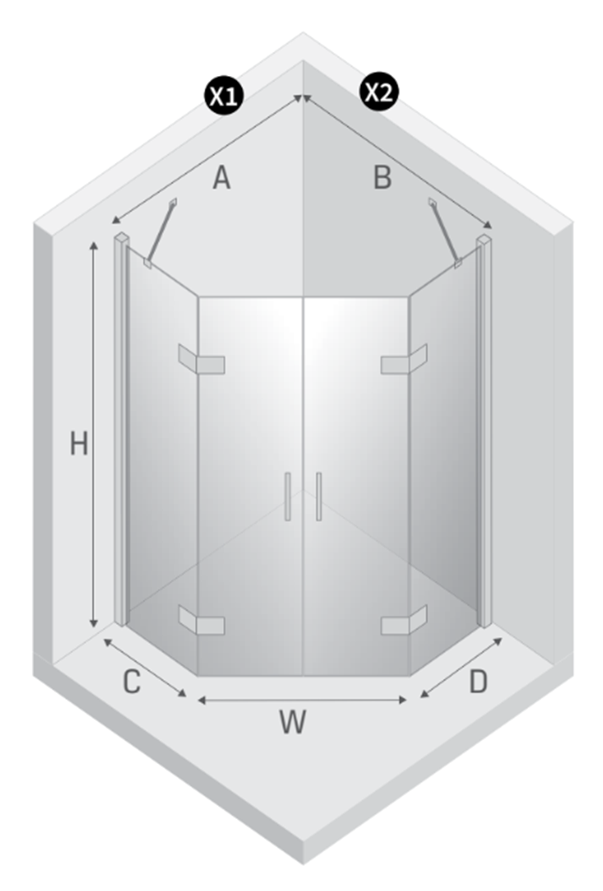 Kabina prysznicowa New Trendy Nesta Gold Brushed K-3804 rys techniczny