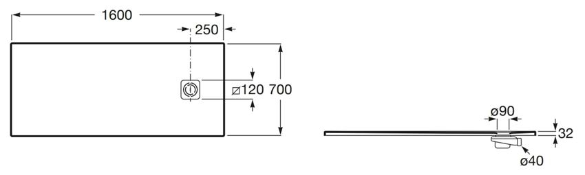 Brodzik Roca Magma APE016402BC03100 rys techniczny