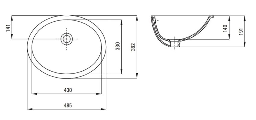 Umywalka ceramiczna Deante Alpinia CGA 6U5U rys techniczny