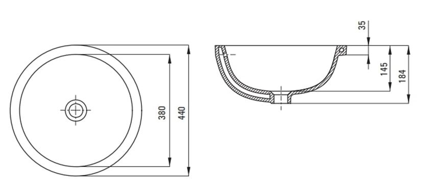 Umywalka podblatowa Deante Alpinia CGA 6U3U rys techniczny