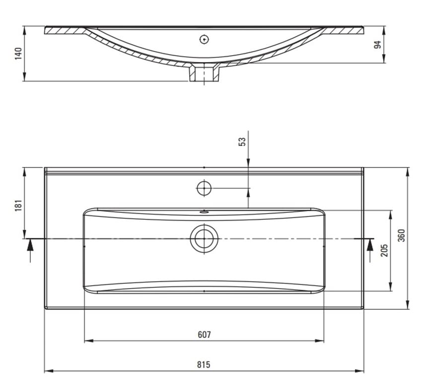 Umywalka wpuszczana w blat Deante Tubo CTU 638M rys techniczny