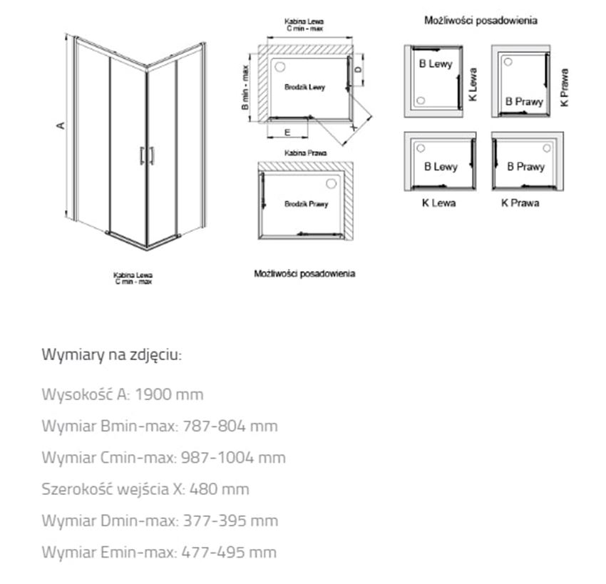 Kabina narożna Sanplast Free Zone 600-271-3630-38-231 rys techniczny