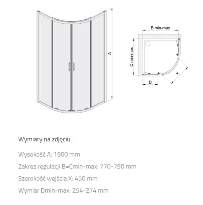 Kabina Sanplast Basic 600-450-0250-01-400 rys techniczny