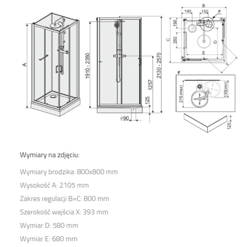 Kabina kompletna Sanplast Classic II 602-011-0021-38-4S1 rys techniczny