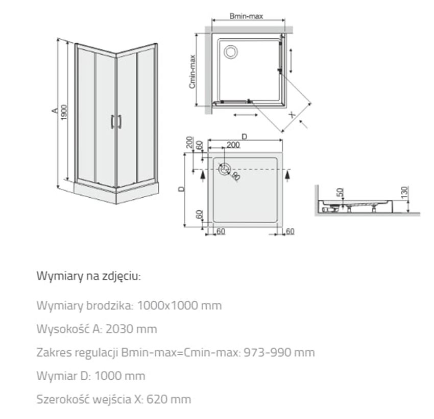 Kabina prysznicowa Sanplast TX 602-271-0240-38-401 rys techniczny