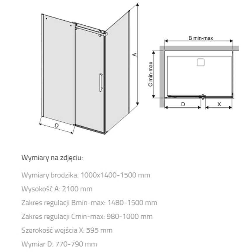 Kabina narożna Sanplast Altus 600-121-1041-42-401 rys techniczny