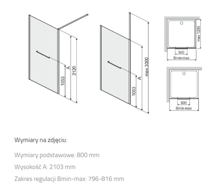 Kabina walk-in Sanplast Altus 600-121-2521-42-401 rys techniczny