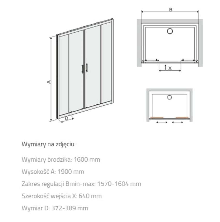 Drzwi przesuwne Sanplast TX 600-271-1260-38-231 rys techniczny