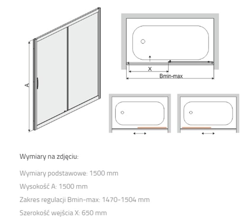 Drzwi przesuwne nawannowe Sanplast TX 600-271-1550-38-401 rys techniczny