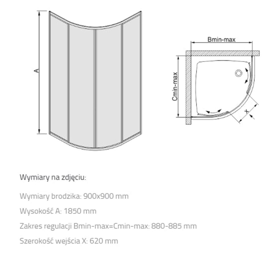 Kabina pólokrągła Sanplast Classic 600-013-0632-01-410 rys techniczny