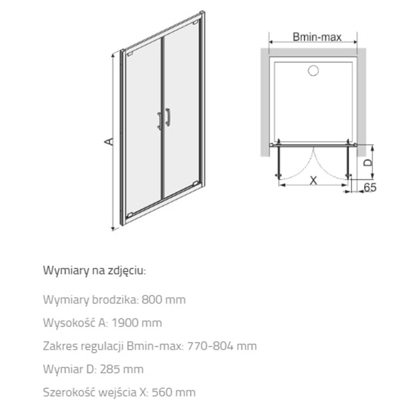 Drzwi wnękowe Sanplast TX 600-271-1920-39-401 rys techniczny