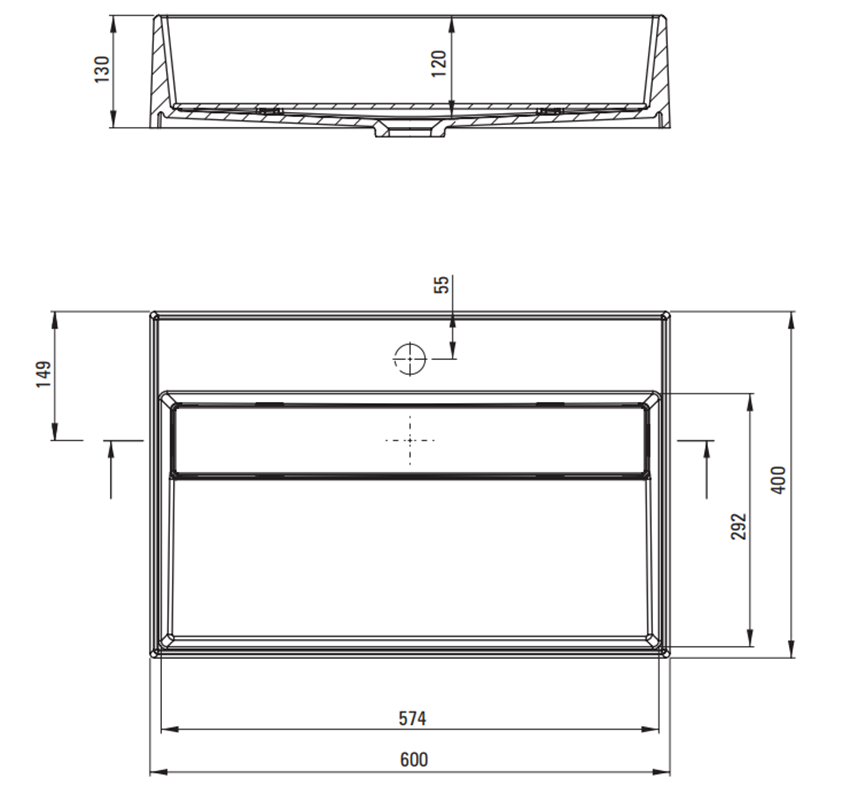 Umywalka stawiana na blacie Deante Correo CQR NU6M rys techniczny