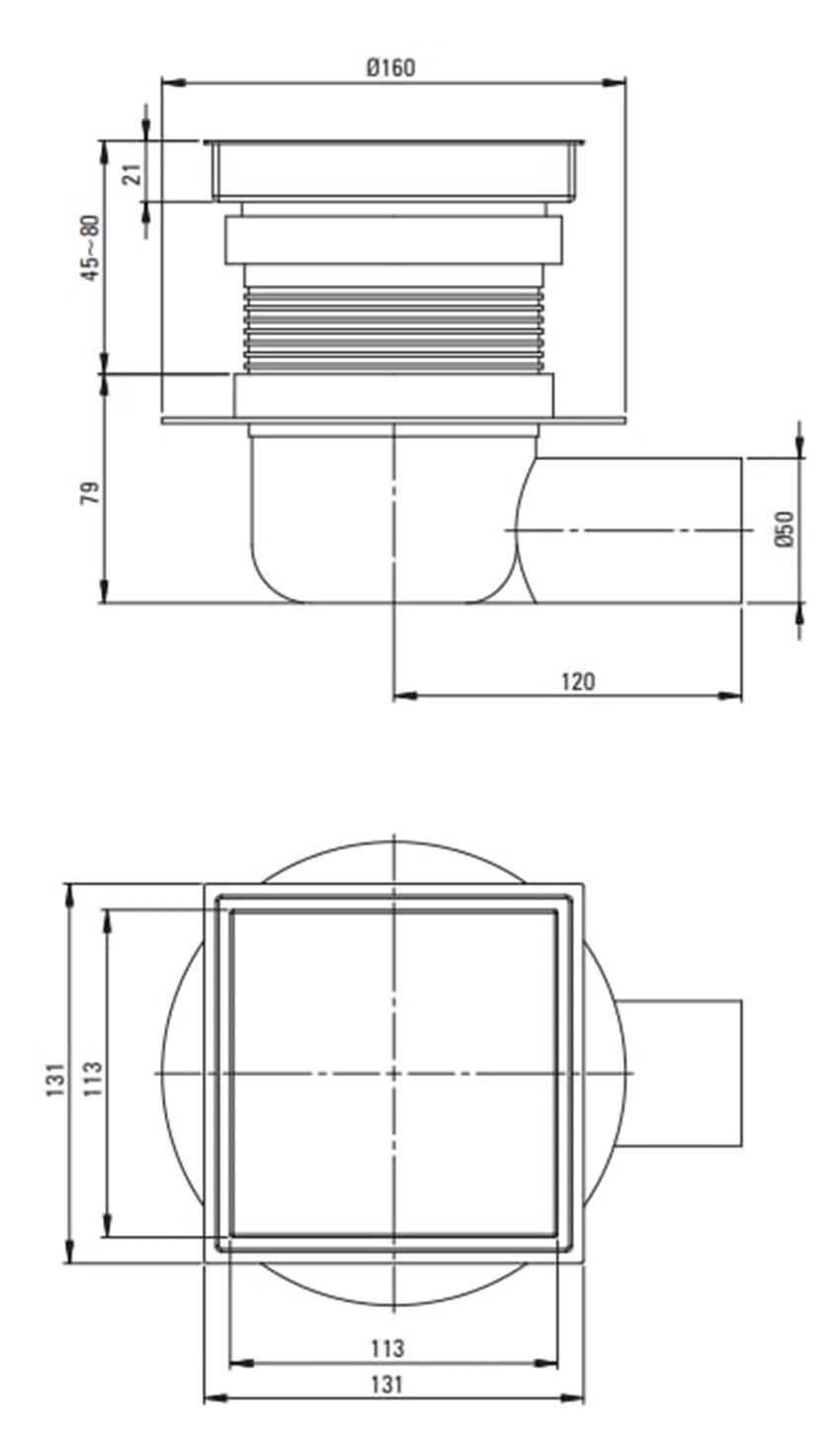 Odpływ Deante KOS R01D rys techniczny