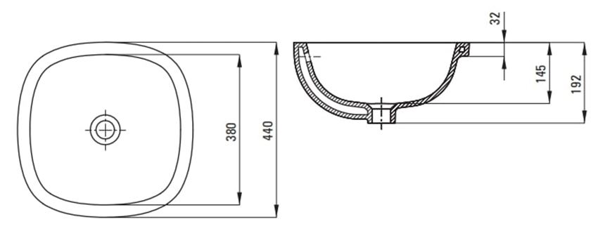 Umywalka podblatowa Deante Alpinia CGA 6U4U rys techniczny