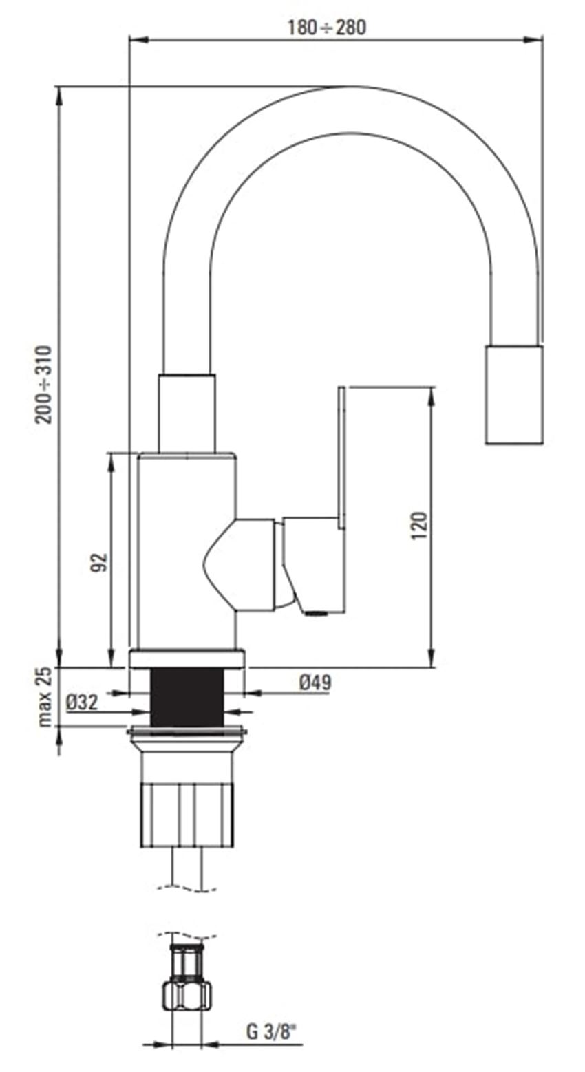 Bateria umywalkowa Deante Lupo BLU W240 rys techniczny