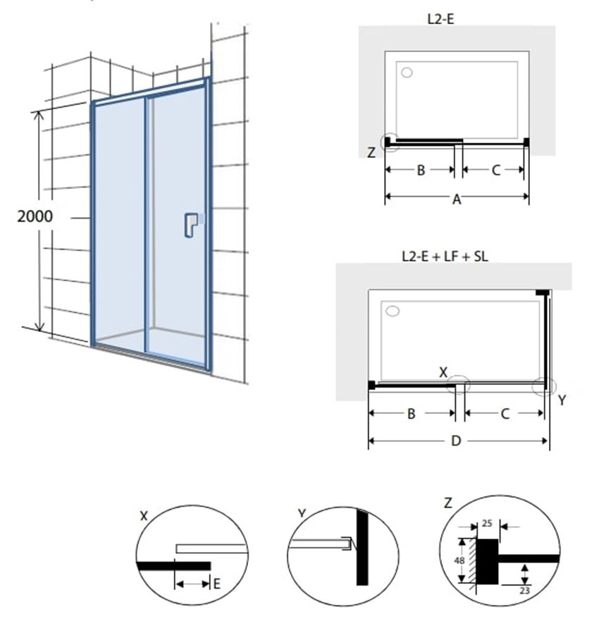Drzwi przesuwne Roca Metropolis-N AMP1314012M rys techniczny