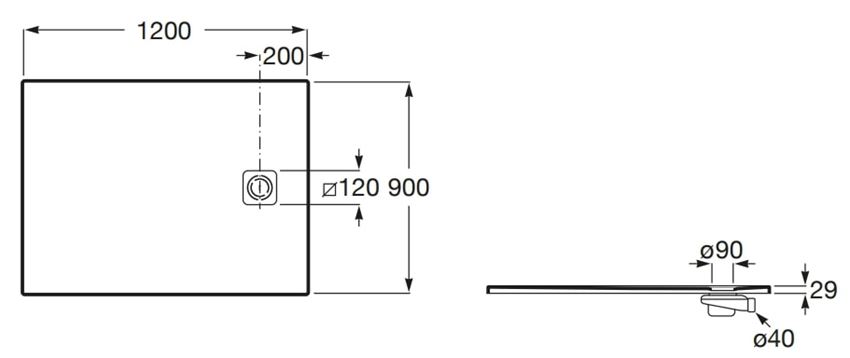 Brodzik kompozytowy Roca Magma APE014B038403650 rys techniczny