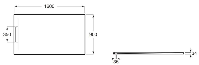 Brodzik kompozytowy Roca Pyros AP90164038403100 rys techniczny