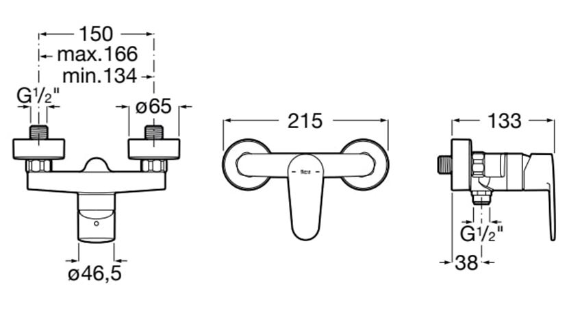 Bateria prysznicowa Roca Victoria Plus A5A214FC00 rys techniczny