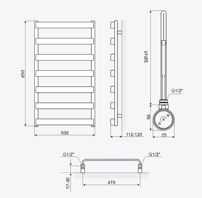 Grzejnik łazienkowy Excellent Meteor GREX.ME85.SET.CA rys techniczny