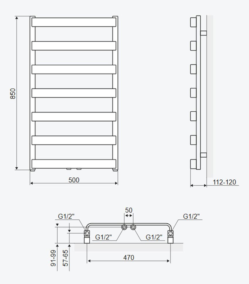 Grzejnik łązienkowy Excellent Meteor GREX.ME85.CA rys techniczny