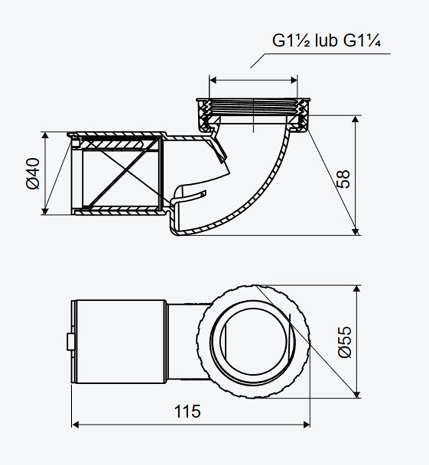 Syfon Excellent Flux INNL.1219.58.WH rys techniczny