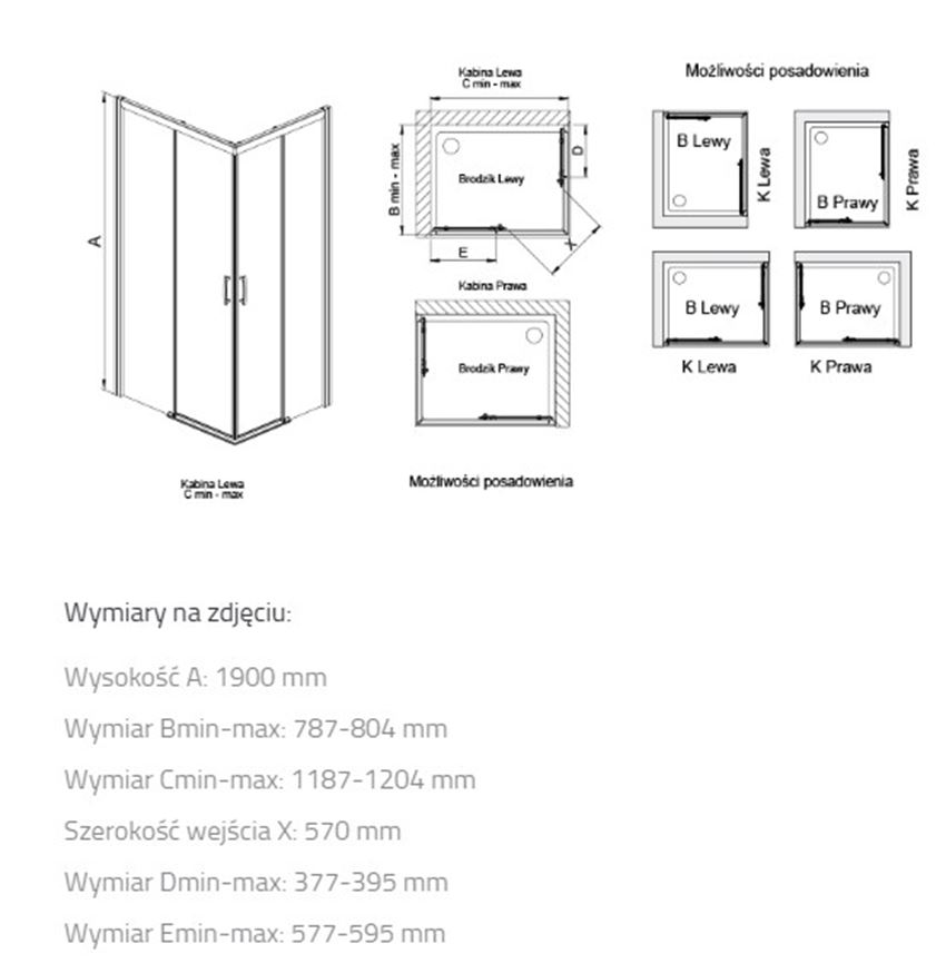 Kabina narożna Sanplast Free Zone 600-271-3680-38-401 rys techniczny