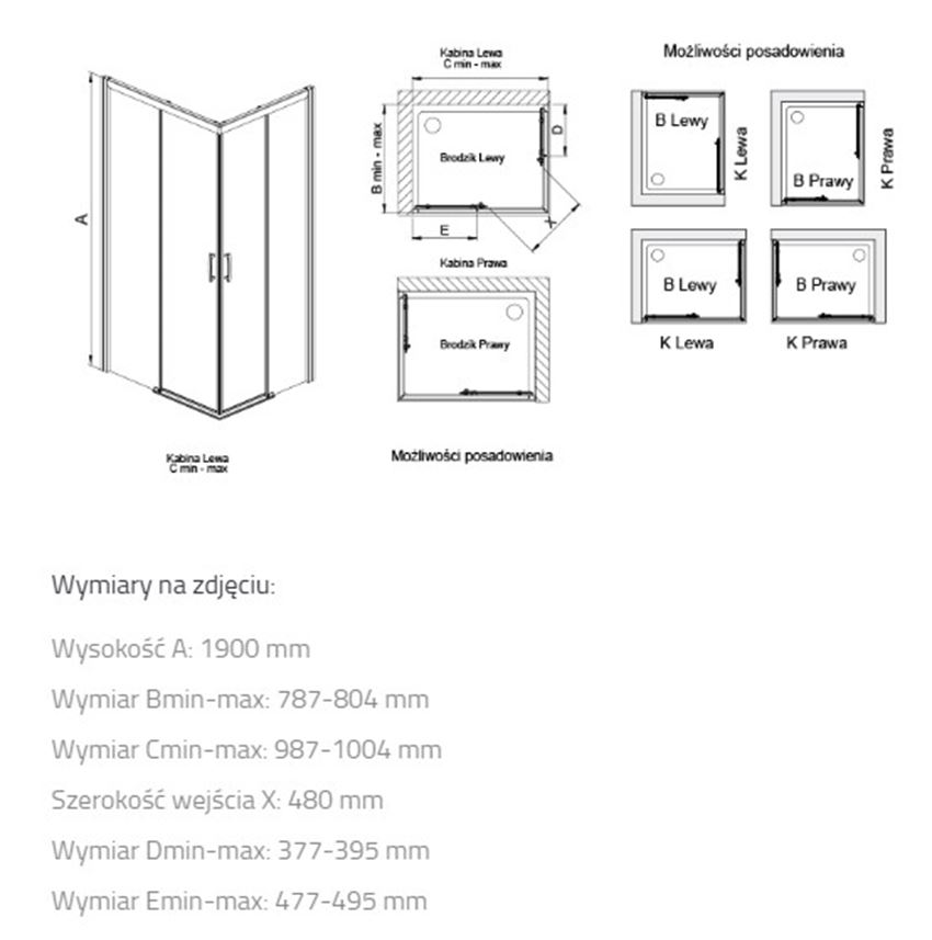 Kabina prysznicowq Sanplast Free Zone 600-271-3640-38-501 rys techniczny