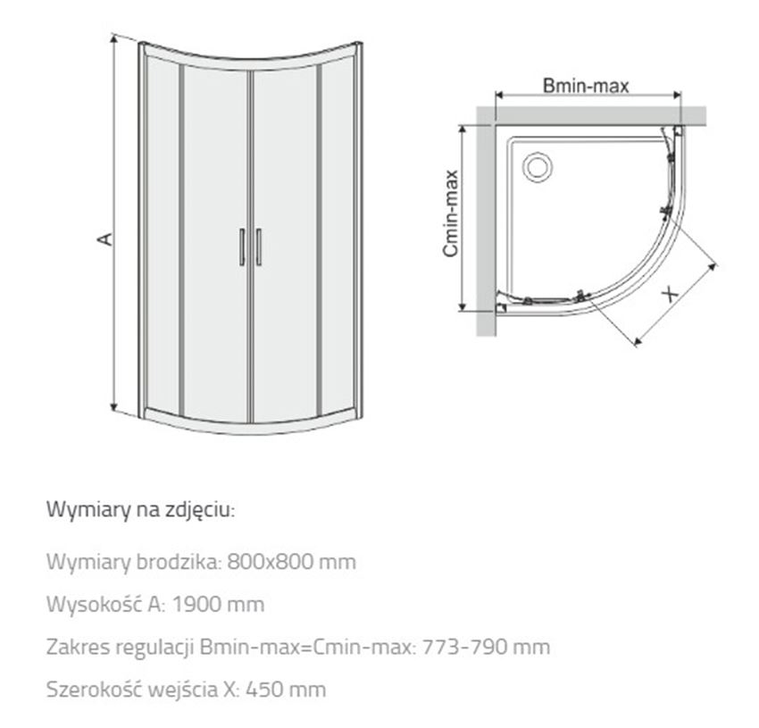 Kabina prysznicowa Sanplast TX 600-271-0252-39-371 rys techniczny