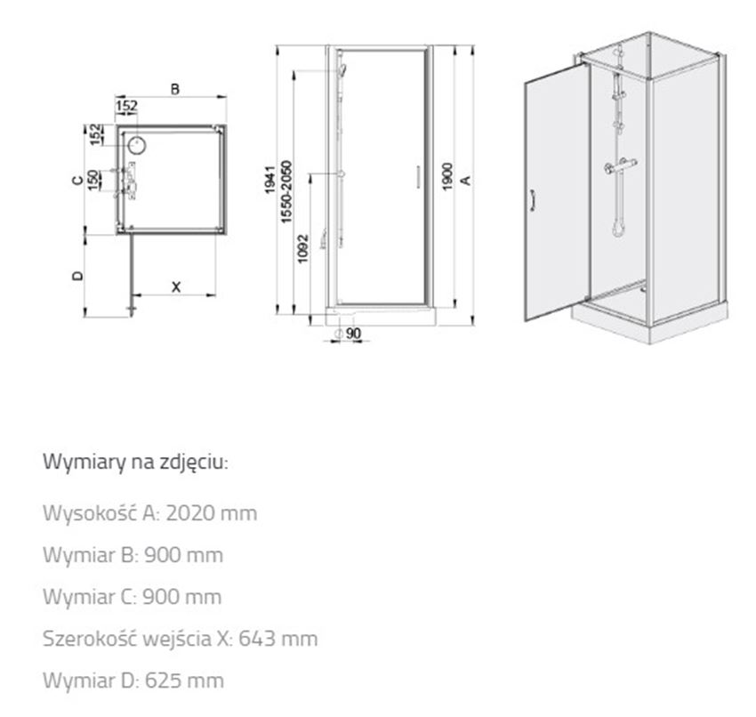 Zestaw kabina z brodzikiem Sanplast Basic Complete 602-460-0230-01-4B0 rys techniczny