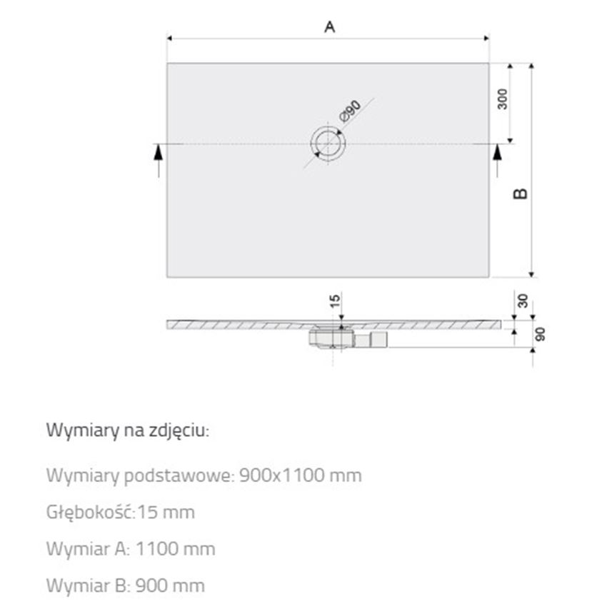 Brodzik prostokątny Sanplast Open Mineral 645-430-0540-01-000 rys techniczny