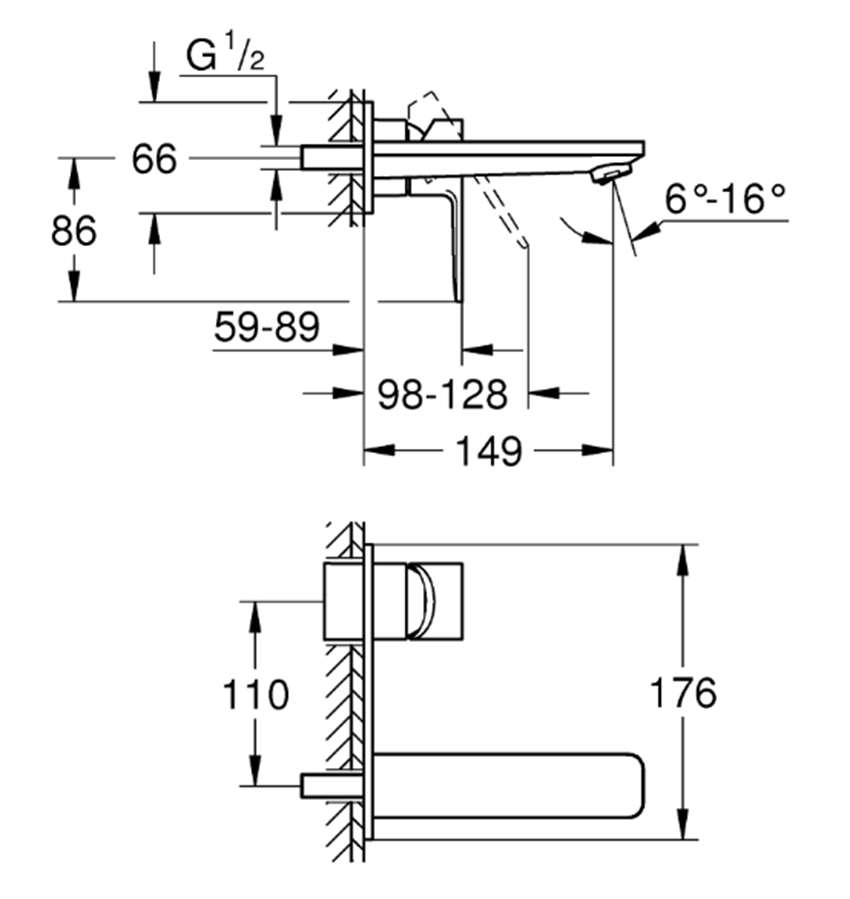 Bateria umywalkowa Grohe Lineare 19409AL1 rys techniczny