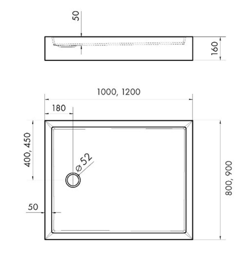 Brodzik prostokątny Schedpol Eko 2.0 3.327 rys techniczny