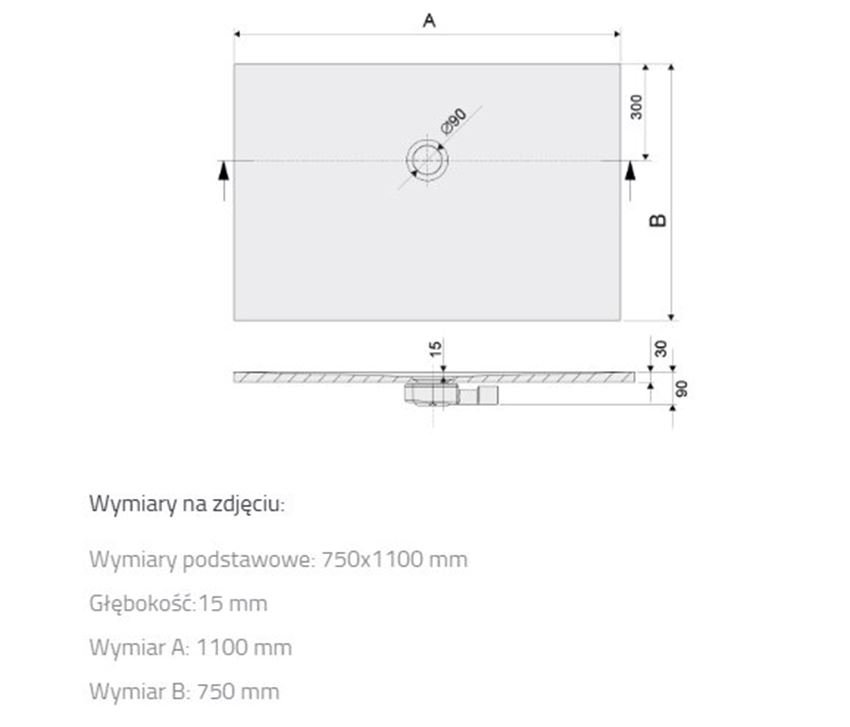Brodzik Sanplast Open Mineral 645-430-0240-01-000 rys techniczny