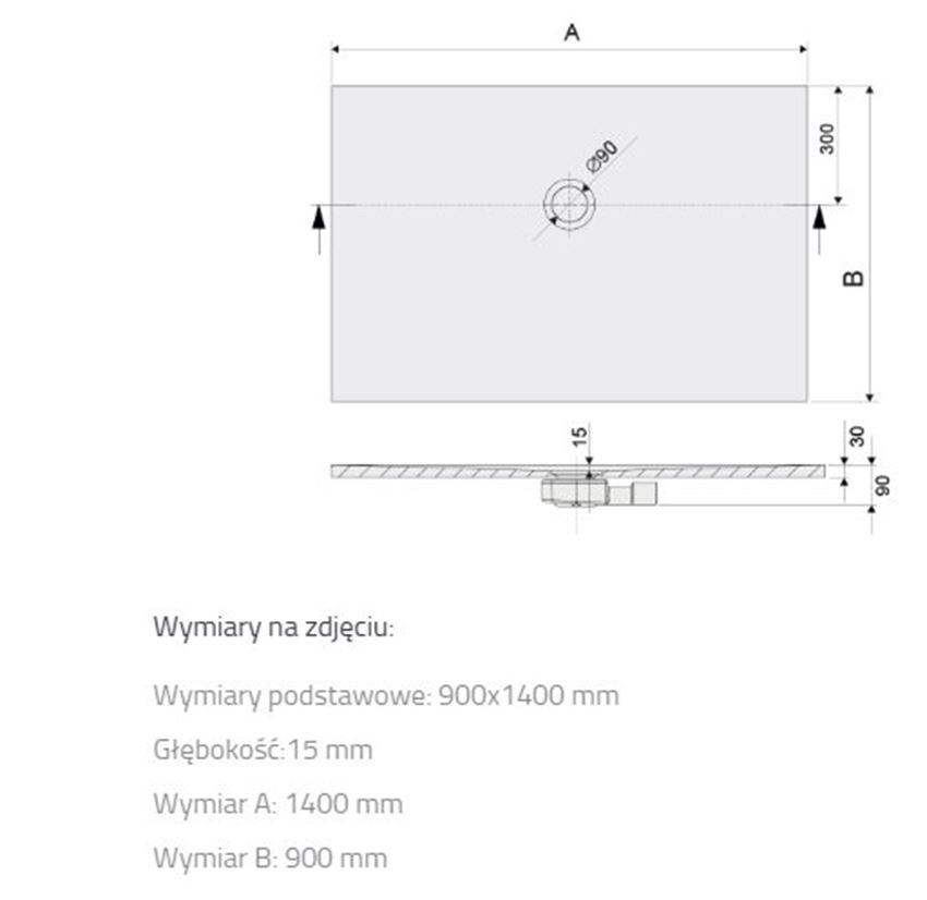 Brodzik Sanplast Open Mineral 645-430-0570-01-000 rys techniczny