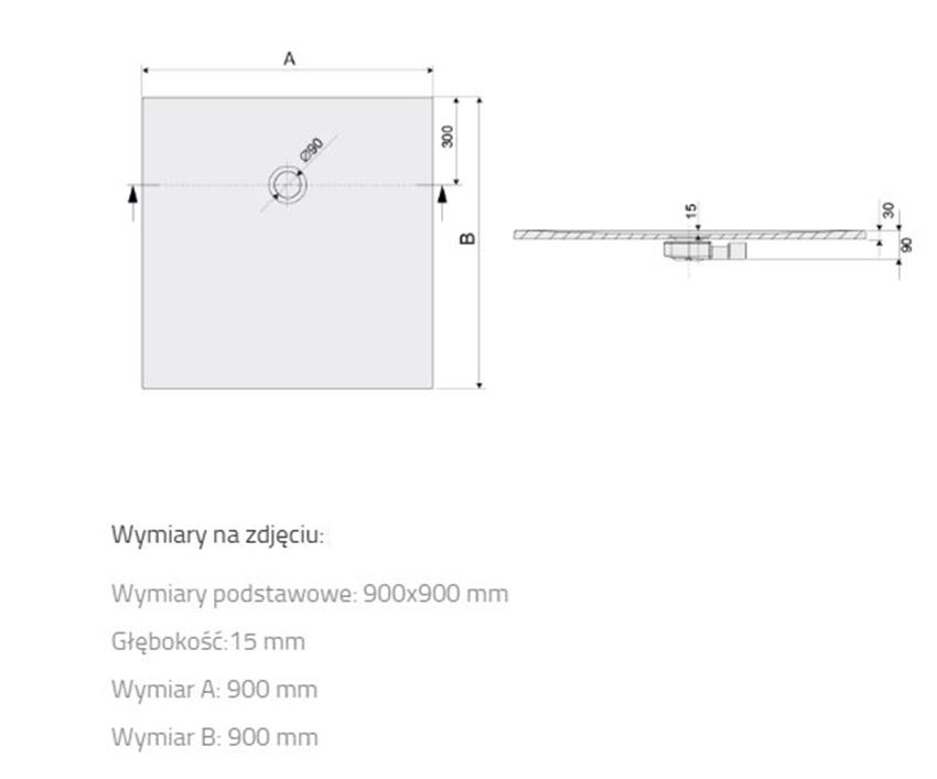 Brodzik Sanplast Open Mineral 645-430-0030-01-000 rys techniczny