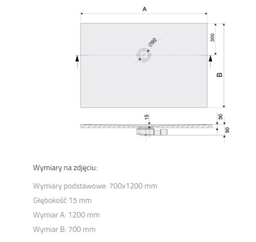 Brodzik prostokątny Sanplast Open Structure Mineral 645-440-0150-01-020 rys techniczny