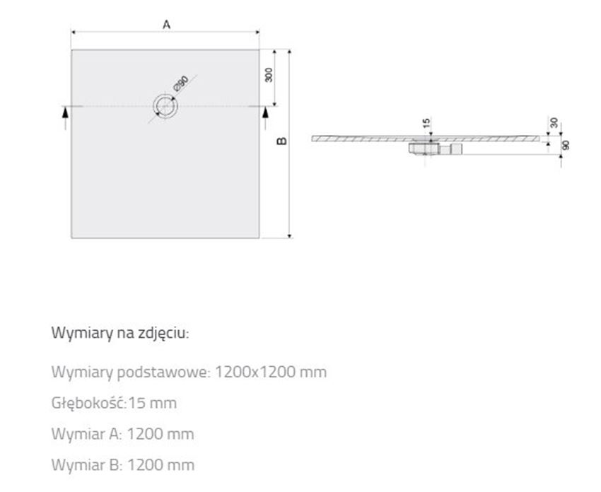 Brodzik Sanplast Open Structure Mineral 645-440-0060-01-020 rys techniczny