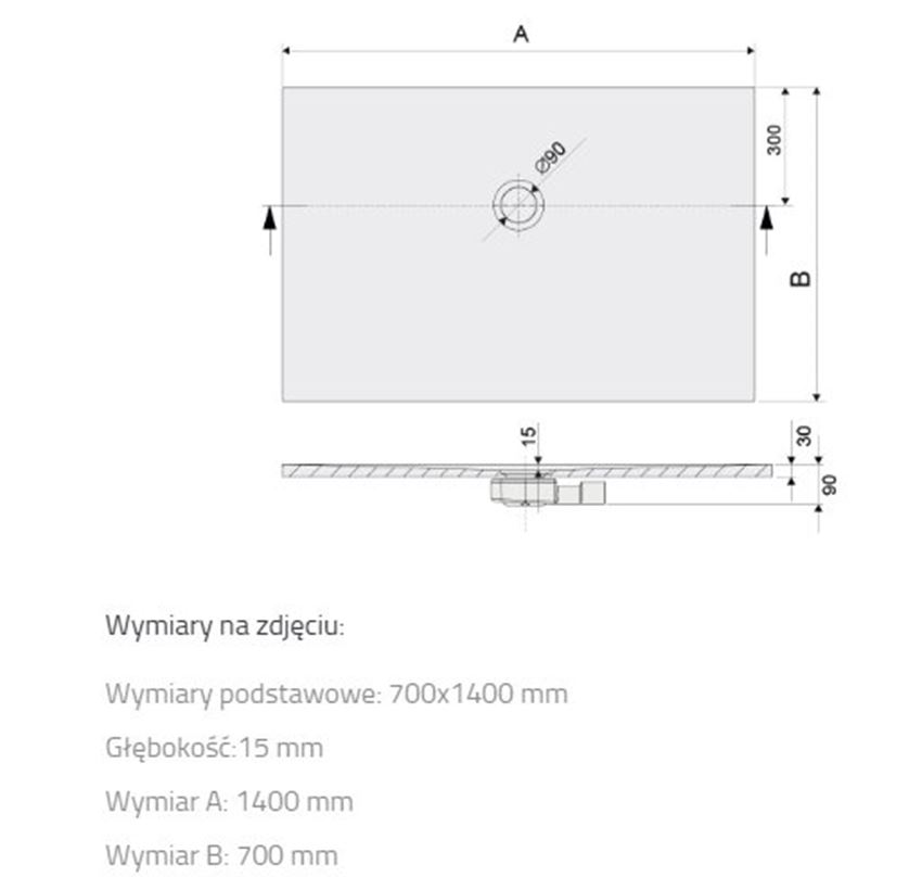 Brodzik prostokątny Sanplast Open Structure Mineral 645-440-0170-01-020 rys techniczny