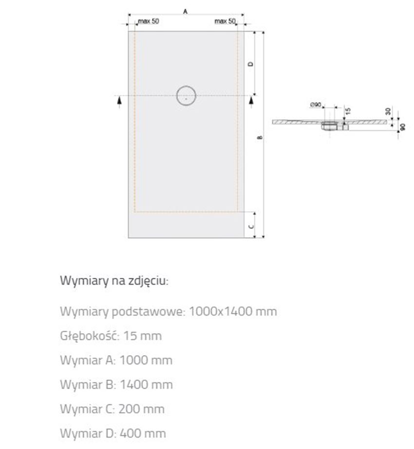 Brodzik Sanplast Structure Mineral 645-360-0670-01-010 rys techniczny