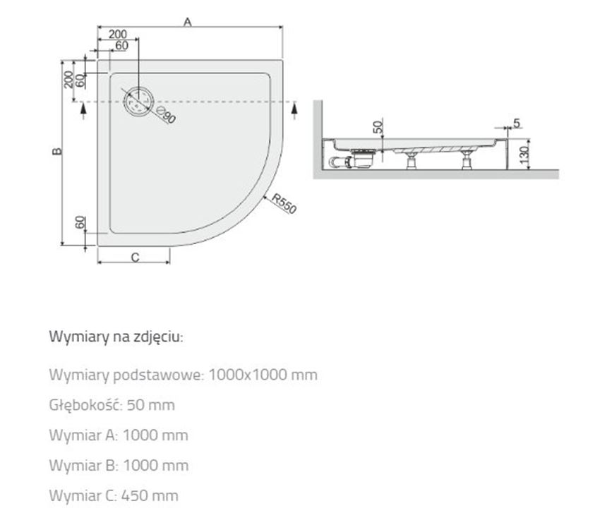 Brodzik Sanplast Free Line 615-040-1740-01-000 rys techniczny