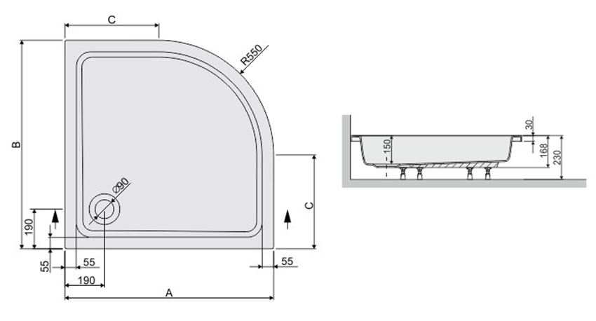 Brodzik Sanplast Free Line 615-040-2220-01-000 rys techniczny