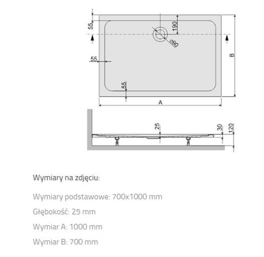 Brodzik Sanplast Free Line 615-040-4270-01-000 rys techniczny