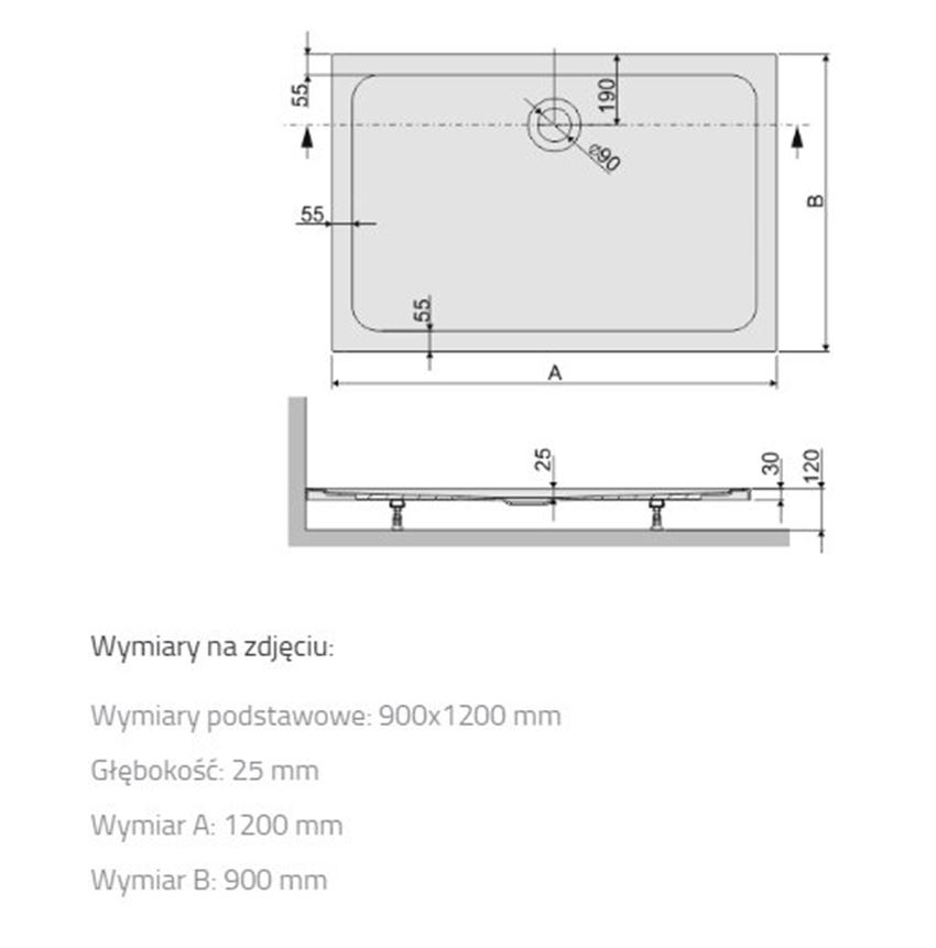 Brodzik Sanplast Free Line 615-040-4590-01-000 rys techniczny