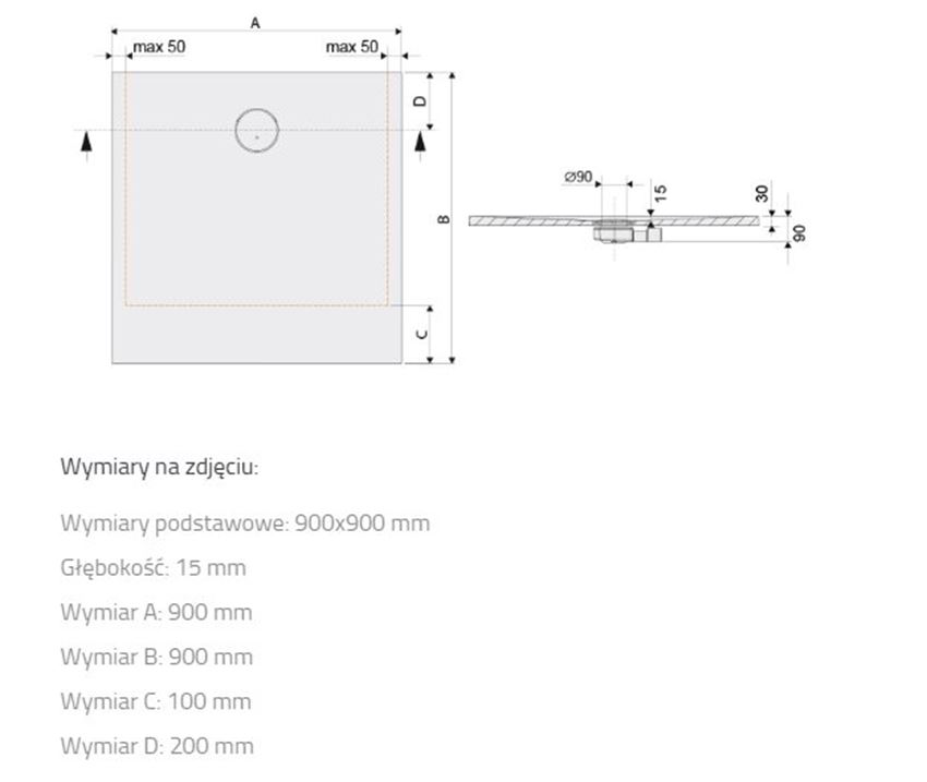 Brodzik Sanplast Structure Mineral 645-360-0030-01-010 rys techniczny