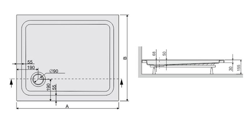 Brodzik Sanplast Free Line 615-040-1390-01-000 rys techniczny